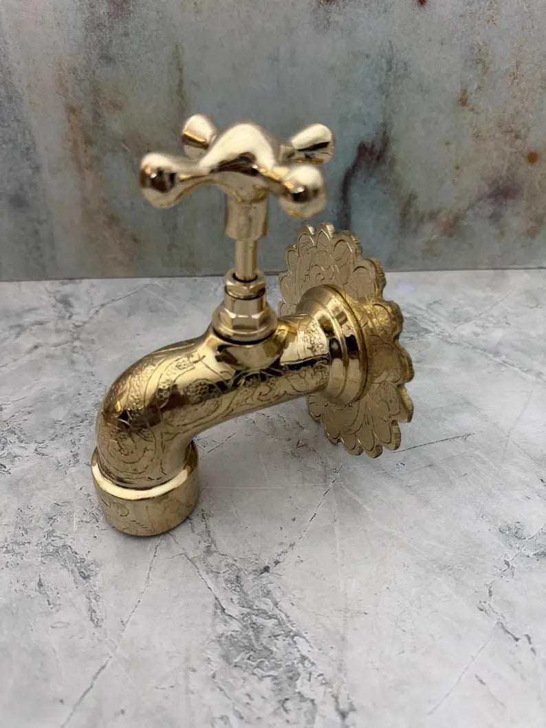 Solid Brass Wall Faucet, Brass Water tap, Water Spigot, Antique garden tap, Wall Mounted brass faucet, Garden tap