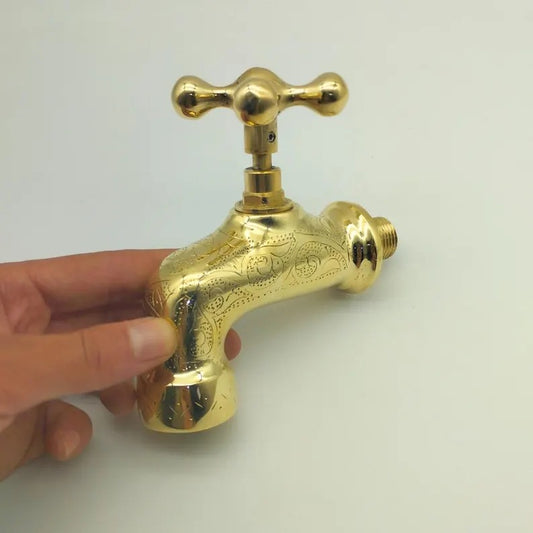 Unlacquered Brass Wall Faucet, Antique garden tap, Engraved Water Spigot,Handmade Moroccan Faucet.