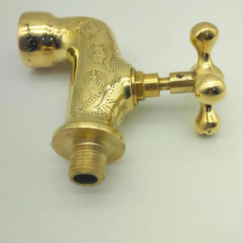 Unlacquered Brass Wall Faucet, Antique garden tap, Engraved Water Spigot,Handmade Moroccan Faucet.