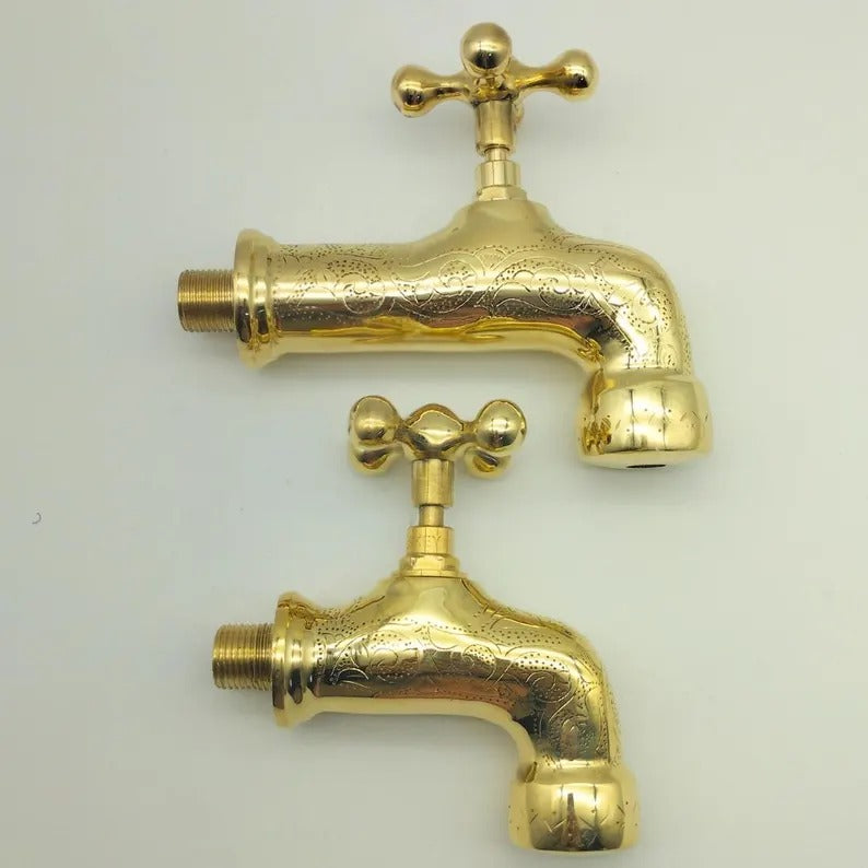 Unlacquered Brass Wall Faucet, Antique garden tap, Engraved Water Spigot,Handmade Moroccan Faucet.