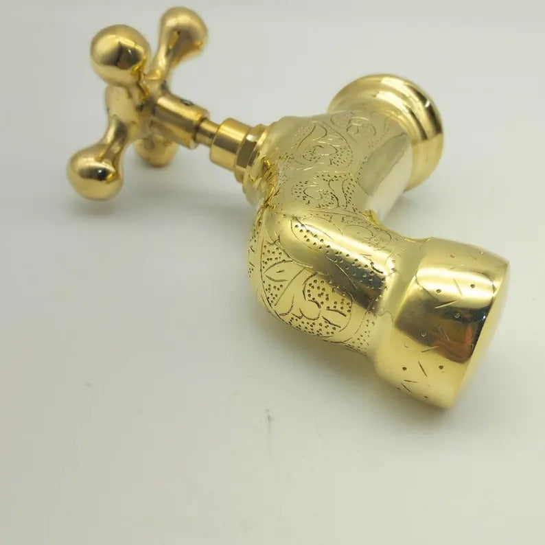 Unlacquered Brass Wall Faucet, Antique garden tap, Engraved Water Spigot,Handmade Moroccan Faucet.
