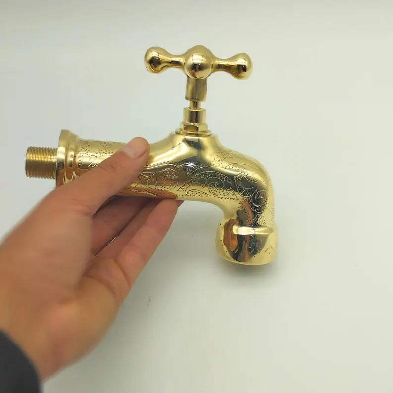 Unlacquered Brass Wall Faucet, Antique garden tap, Engraved Water Spigot,Handmade Moroccan Faucet.