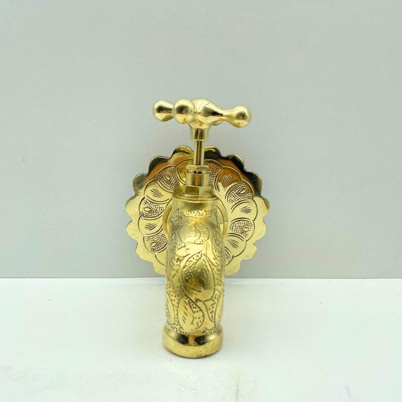 Unlacquered Brass Wall Faucet, Antique garden tap, Engraved Water Spigot,Handmade Moroccan Faucet.