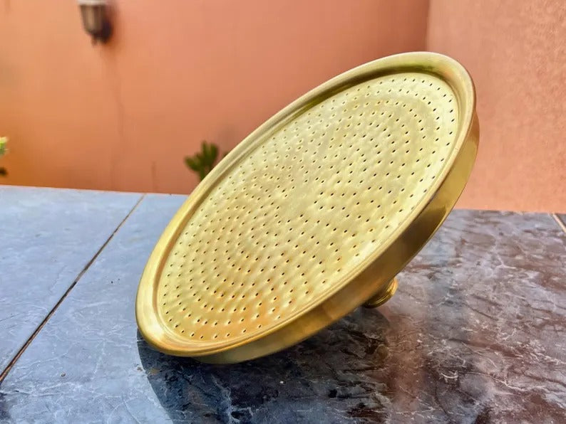Unlacquered Brass Showerhead, Solid Brass Rainfall Showerhead, Round Outdoor Showerhead, Rustic Garden or Bathroom Fixture
