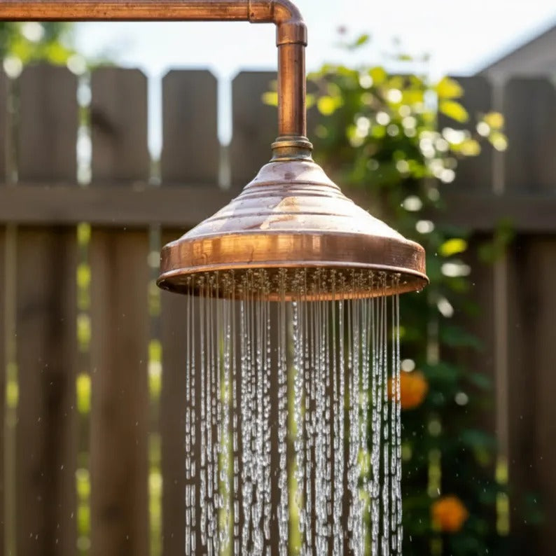Unlacquered Copper Shower head, Outdoor Shower Head, Rainfall Shower, Antique Copper Shower Head