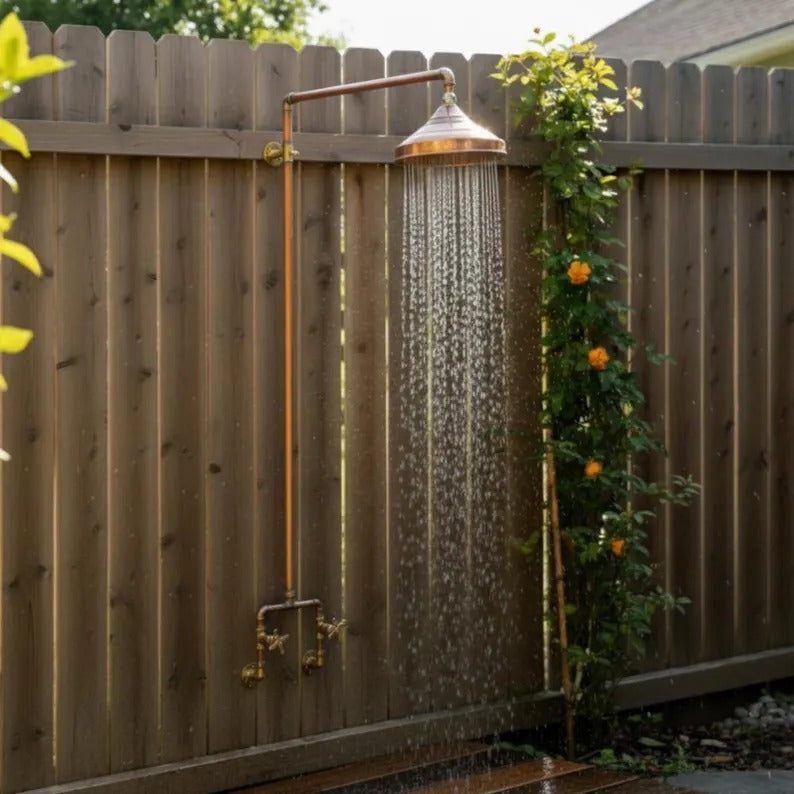 Unlacquered Copper Shower head, Outdoor Shower Head, Rainfall Shower, Antique Copper Shower Head