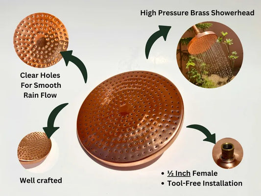 Unlacquered Copper Shower Head, Rainfall Shower Head, Solid Outdoor Showerhead, Round Copper Rain Shower Head
