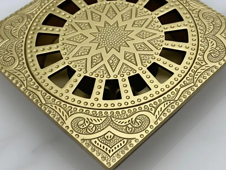 Unlacquered Brass Shower Drain, Engraved Brass Floor Drain, Bathroom Brass Drain Cover