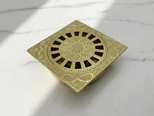 Unlacquered Brass Shower Drain, Engraved Brass Floor Drain, Bathroom Brass Drain Cover
