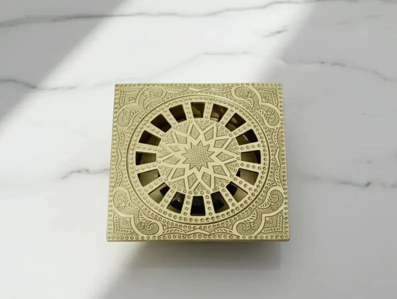 Unlacquered Brass Shower Drain, Engraved Brass Floor Drain, Bathroom Brass Drain Cover