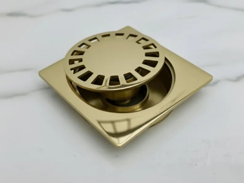 Unlacquered Brass Floor Drain, Solid Brass Shower Drain, Square Drain Cover for Bathroom
