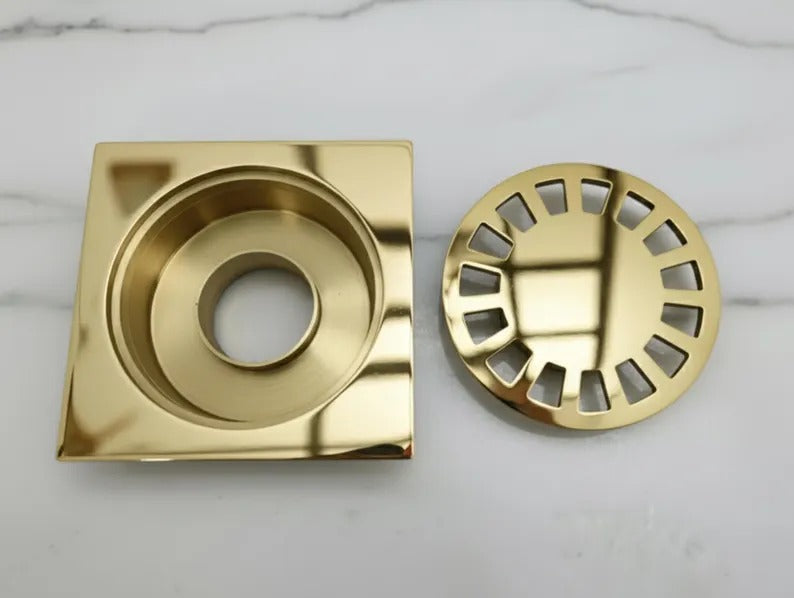 Unlacquered Brass Floor Drain, Solid Brass Shower Drain, Square Drain Cover for Bathroom