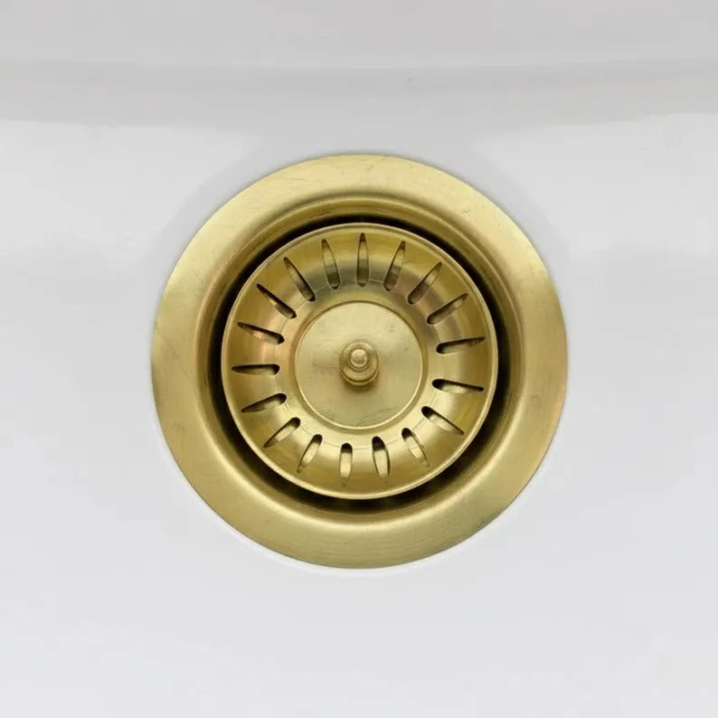 Unlacquered Brass Kitchen Sink Strainer, Solid Brass Drain Basket, Standard 3.5 Inch Sink Waste