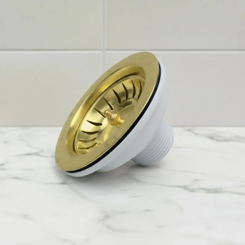 Unlacquered Brass Kitchen Sink Strainer, Solid Brass Drain Basket, Standard 3.5 Inch Sink Waste