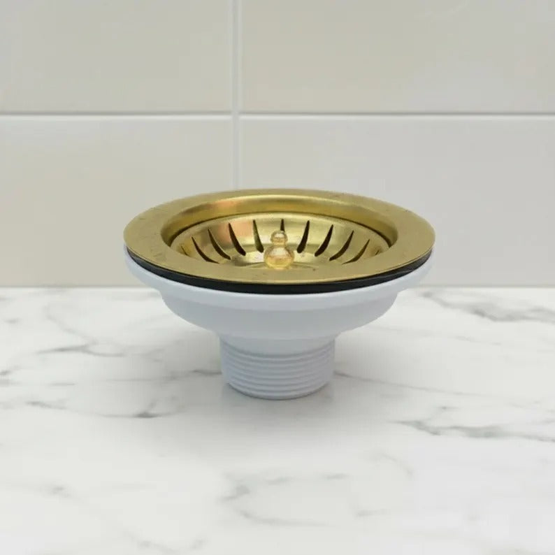 Unlacquered Brass Kitchen Sink Strainer, Solid Brass Drain Basket, Standard 3.5 Inch Sink Waste