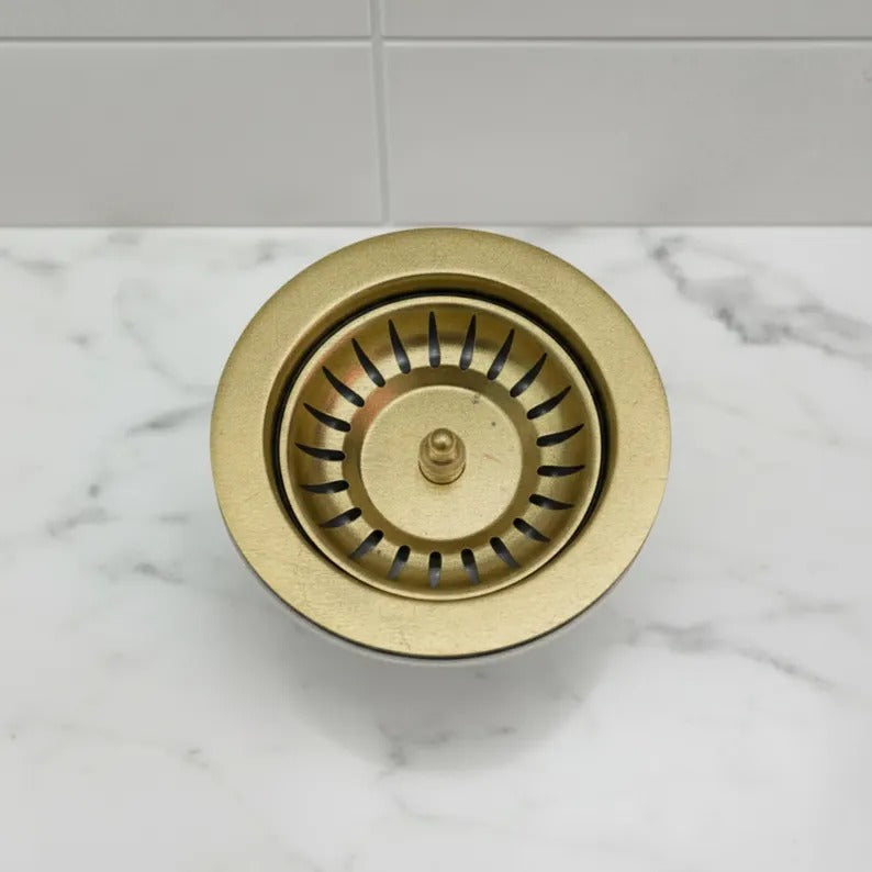 Unlacquered Brass Kitchen Sink Strainer, Solid Brass Drain Basket, Standard 3.5 Inch Sink Waste