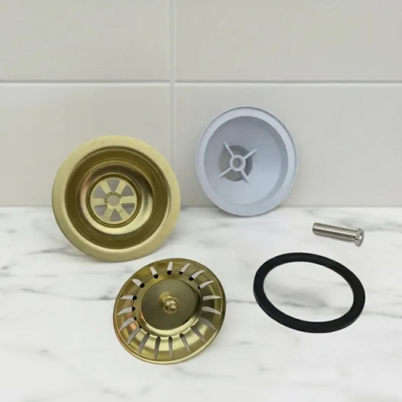 Unlacquered Brass Kitchen Sink Strainer, Solid Brass Drain Basket, Standard 3.5 Inch Sink Waste
