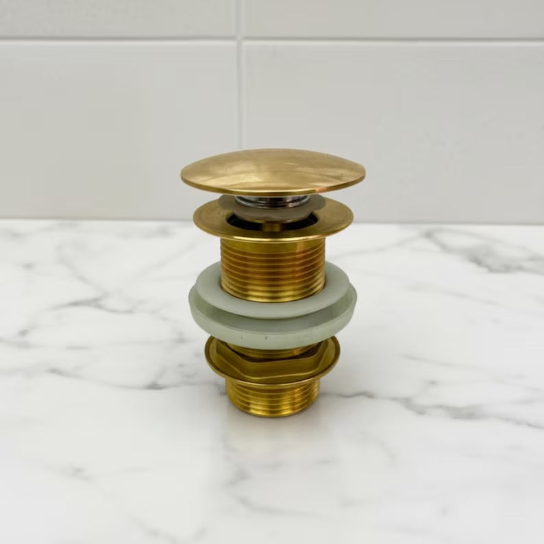 Solid Unlacquered Brass Sink Drain, Pop Up Drain, Push Up Button, Vanity Sink Drain, Basin Sink Stopper