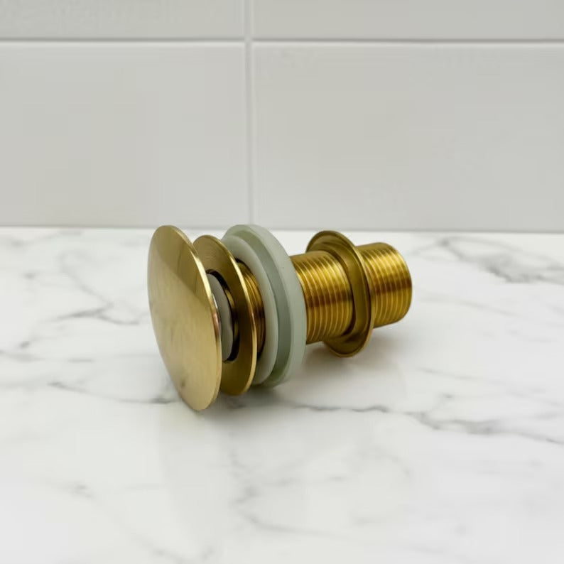 Solid Unlacquered Brass Sink Drain, Pop Up Drain, Push Up Button, Vanity Sink Drain, Basin Sink Stopper