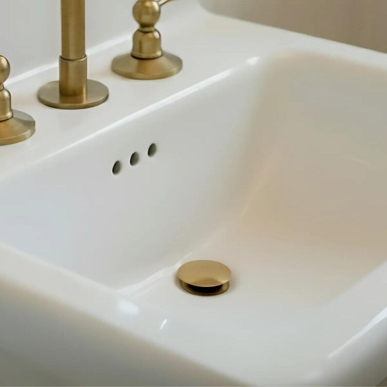 Solid Unlacquered Brass Sink Drain, Pop Up Drain, Push Up Button, Vanity Sink Drain, Basin Sink Stopper