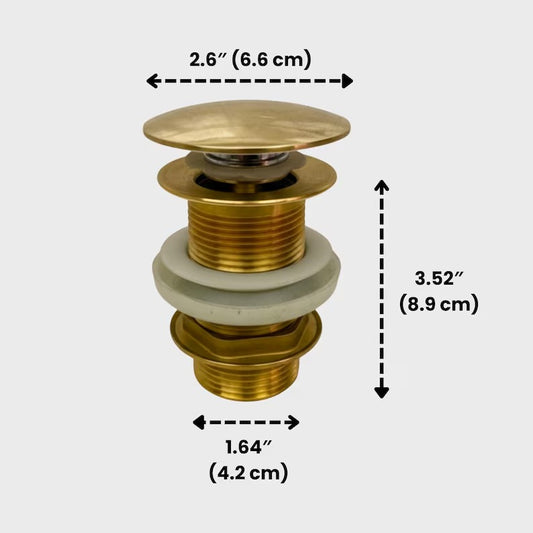 Solid Unlacquered Brass Sink Drain, Pop Up Drain, Push Up Button, Vanity Sink Drain, Basin Sink Stopper
