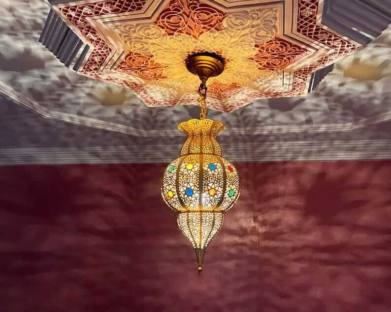 Colorful Handmade Pendant Light - Moroccan Copper Brass and Glass lampshade - hanging pendant Moroccan Lamp, small chandelier