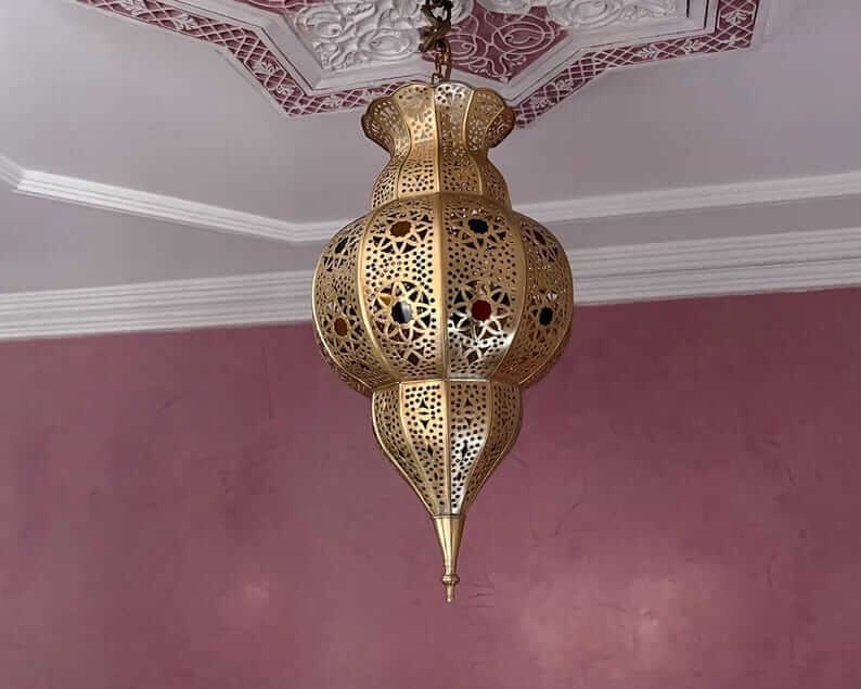 Colorful Handmade Pendant Light - Moroccan Copper Brass and Glass lampshade - hanging pendant Moroccan Lamp, small chandelier