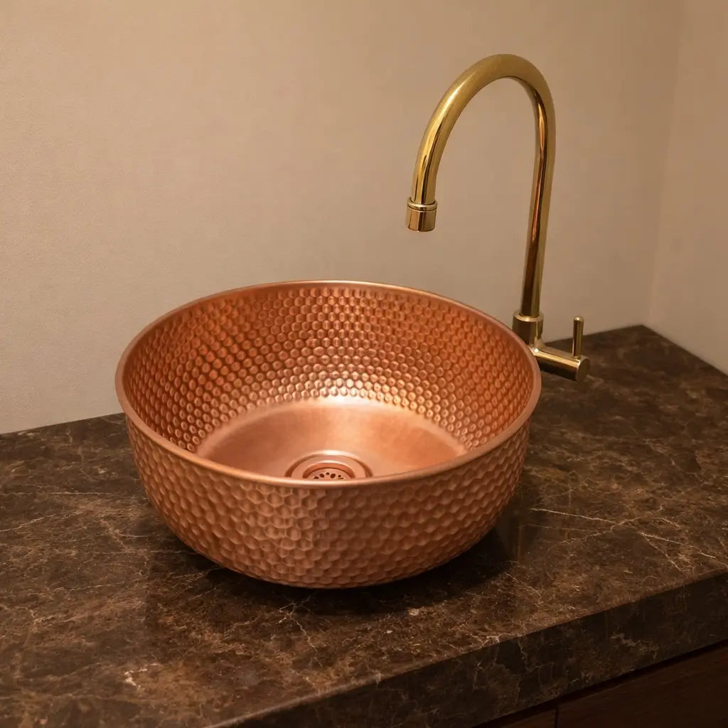 brushed copper bathroom sink modern countertop vessel basin lifestyle