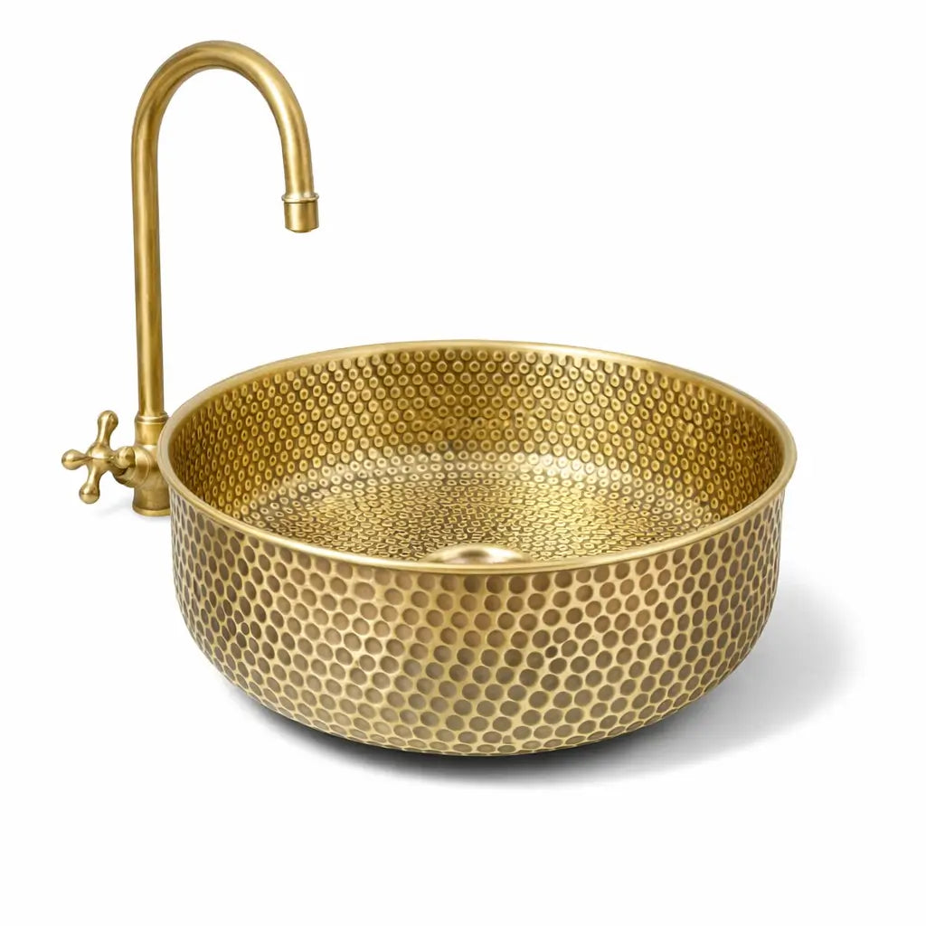 Handmade Brass Round Sink Artisanal Bathroom and Kitchen Basin