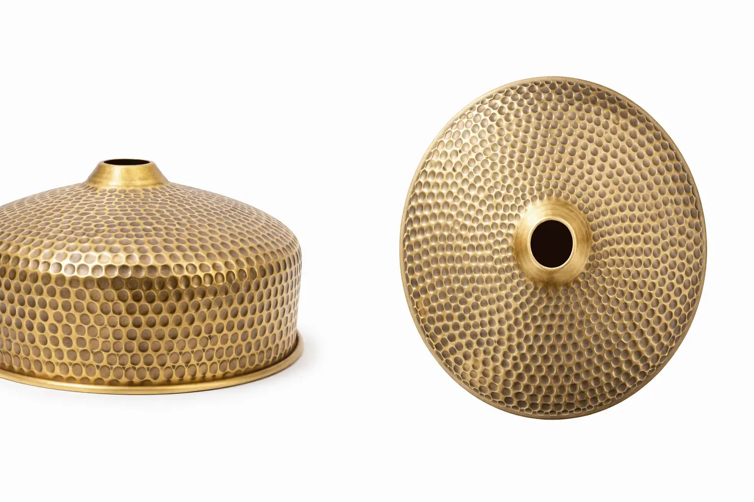 Exterior hammered texture and top view of brass round sink