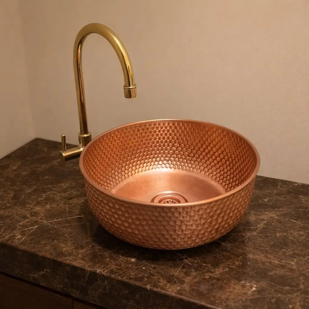 modern countertop vessel basin brushed copper bathroom sink lifestyle