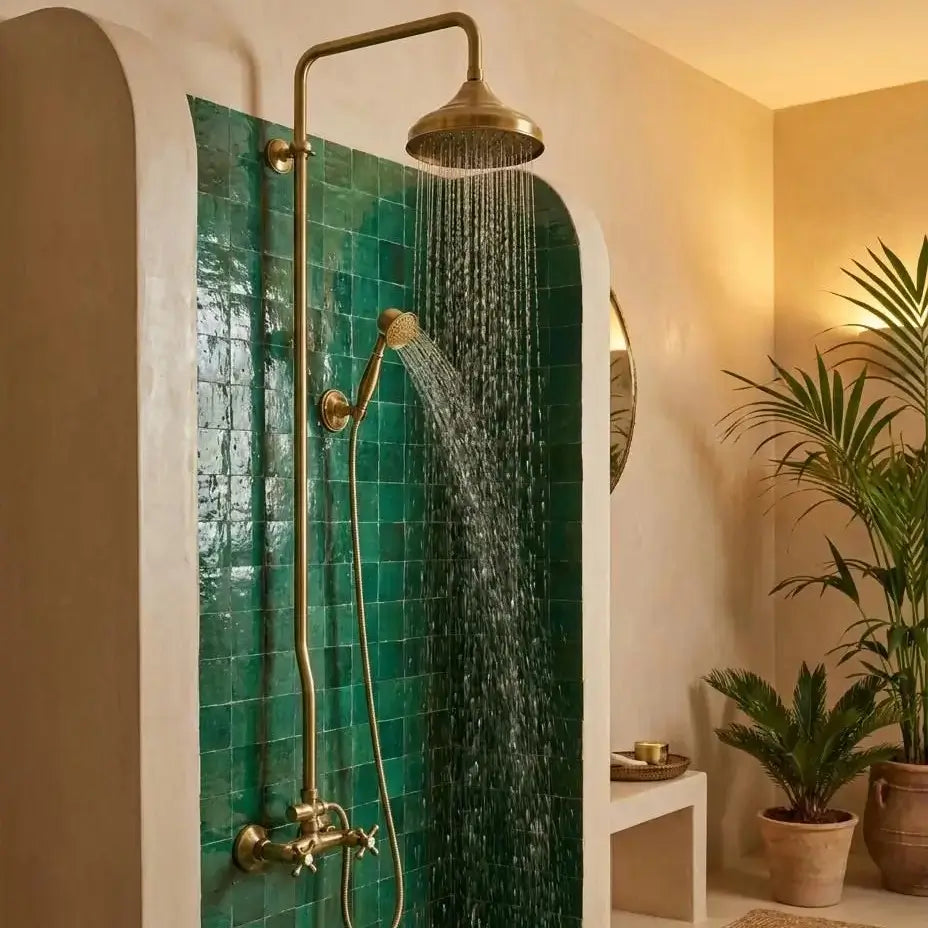 Unlacquered Brass Exposed Pipe Shower System