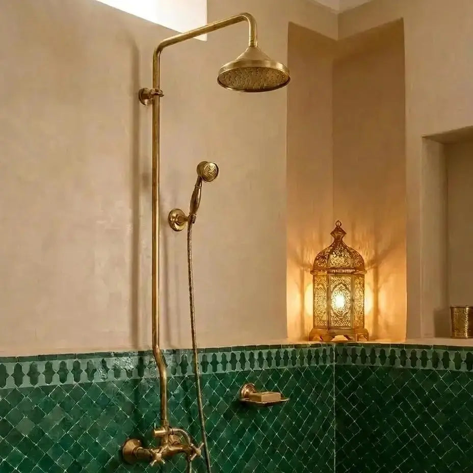 Unlacquered Brass Exposed Pipe Shower System
