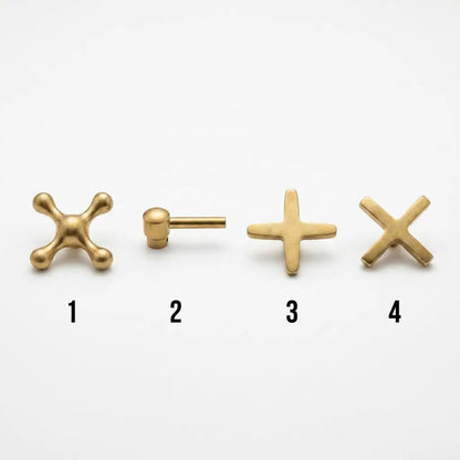 Four different unlacquered brass handle options for the Victorian classic kitchen bridge faucet numbered from 1 to 4 against a plain white background.